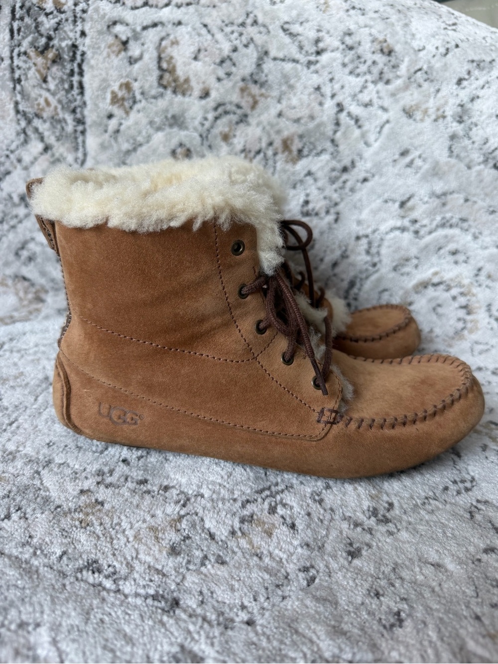 UGG Chestnut Suede Shearling Moccasin Boots